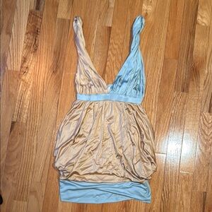 Cream and Blue Mini Dress with Spaghetti Straps